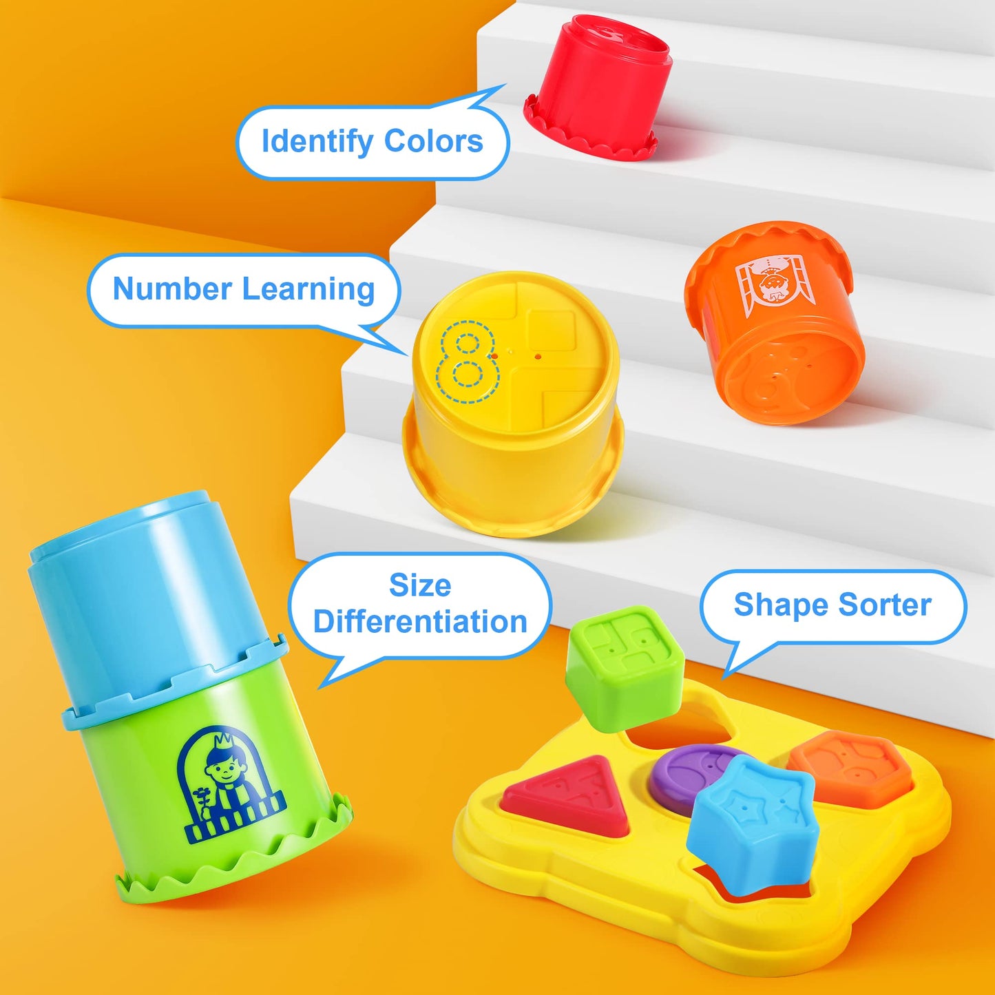 iPlay, iLearn Baby Stacking Toys, Toddler Nesting Stack Cups, Infant Stackable Block, Kids Sorting Game W/Shape Sorter for Sand