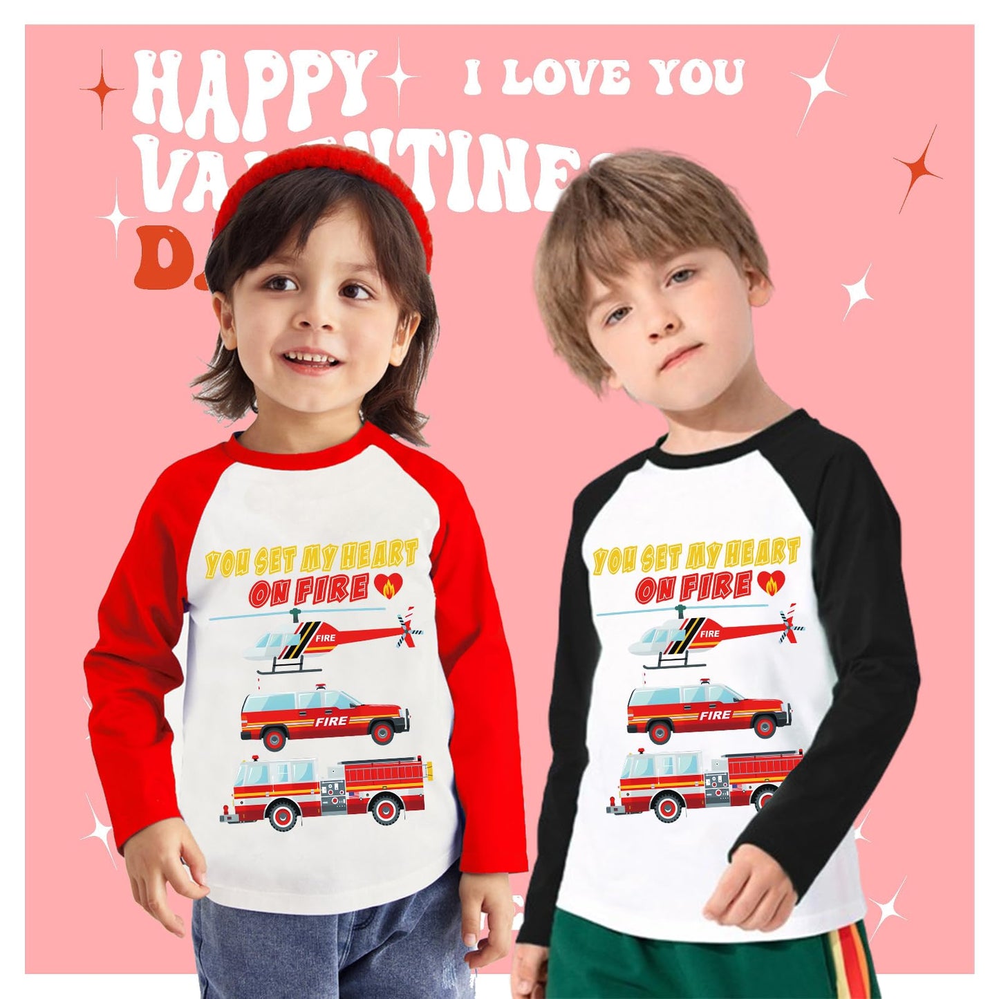 Tkria Baby Boy Shirt Loving Fire Engine Valentine Day Top Shirt Kids Boy Long Sleeve Outfits Cute Love Mon Toddler Outfit 3T