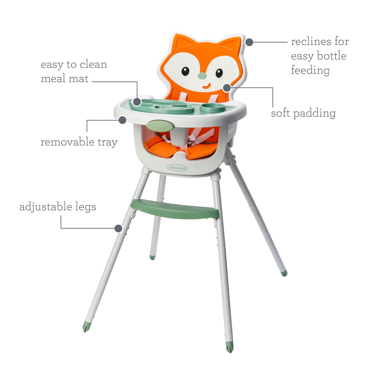 Infantino Grow-With-Me 4-In-1 Convertible High Chair, Fox-Theme, Space-Saving Design, Booster And Toddler Chair For Infants & To