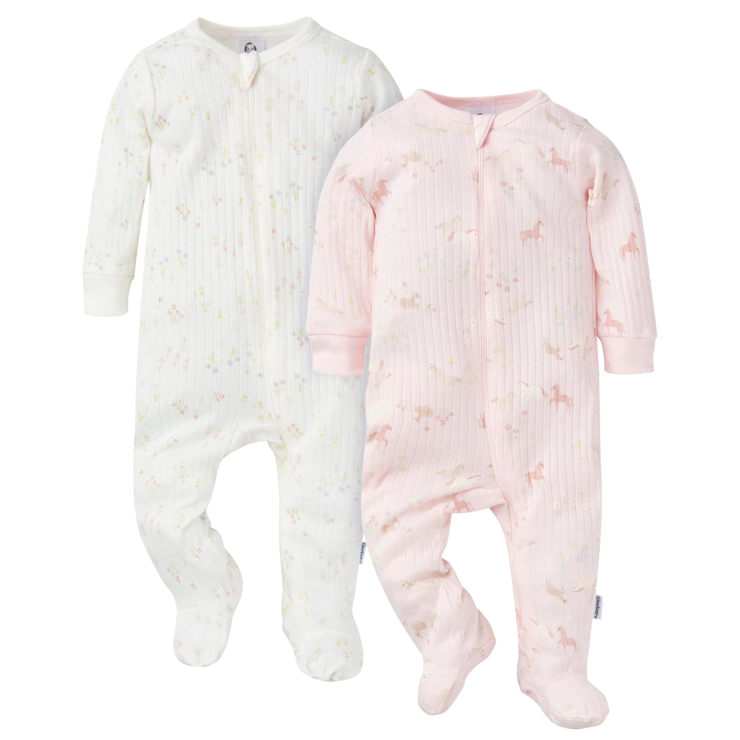 Gerber Baby Unisex 2-Pack 2-Way Zip Textured Sleep 'N Play, Ponies, 6-9 Months