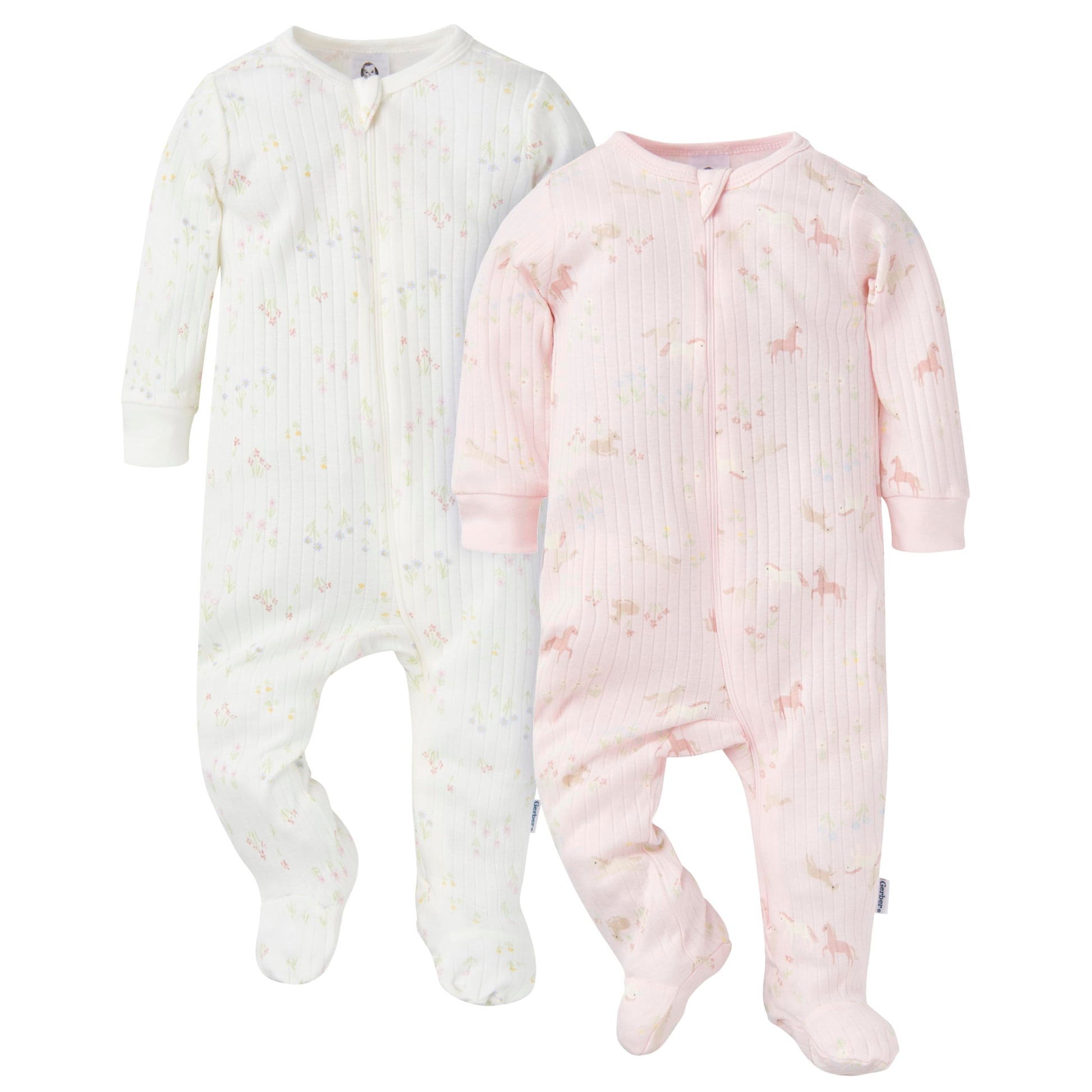 Gerber Baby Unisex 2-Pack 2-Way Zip Textured Sleep 'N Play, Ponies, 6-9 Months