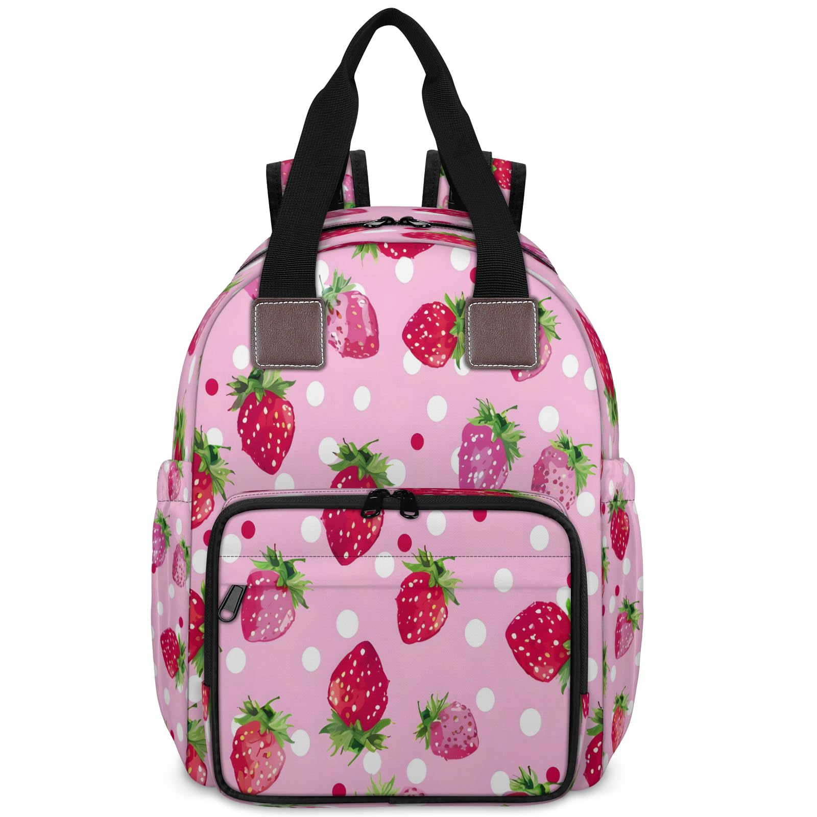 CNNINGYI Baby Diapers Bag Backpack, Strawberry Pink Fruit Waterproof Large Baby Bag for Mom Dad, Cute Strawberry Travel Diaper B