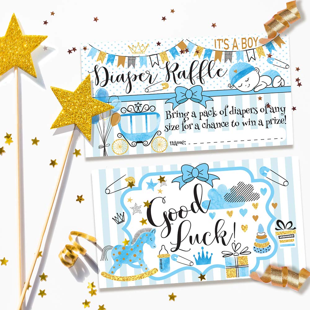 Diaper Raffle Tickets - It'S A Boy - Set Of 50 Double-Sided Raffle Cards - Blank Baby Shower Stationery - Fun And Colorful Baby