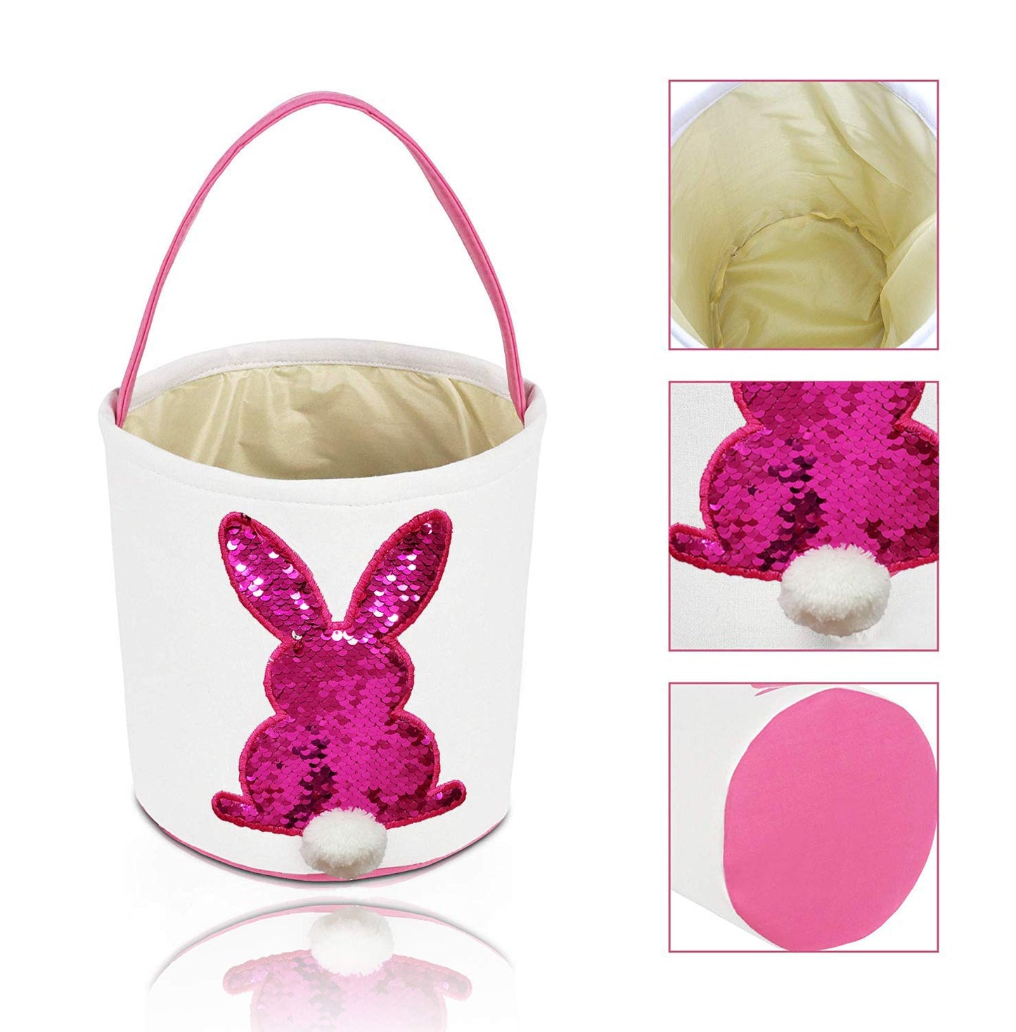 Poptrend Easter Basket Bags,Easter Eggs/Gift Baskets For Kids,Bunny Tote Bag Bucket For Easter Eggs,Toys, Candy,Gifts (Pink Pail