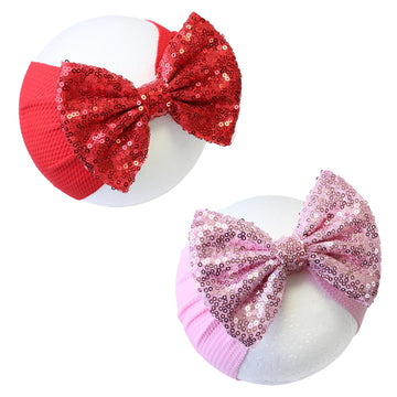 Helykaka Baby Headbands, 2Pcs Pink And Red Bows Polyester Hair Accessories For Baby Girls 0-6 Months, One Size Fits All, Valenti