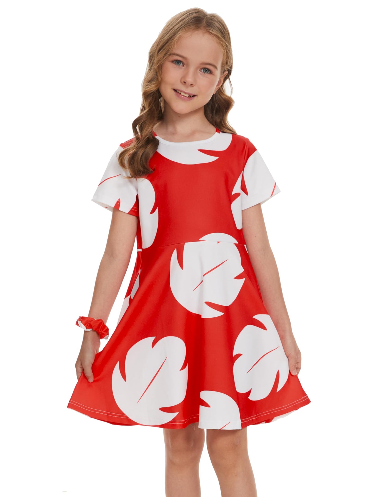 Tbrand Hawaiian Princess Dress Costume For Girls Red Lilo Leaf Dress Kid Summer Party Wear 7-8T