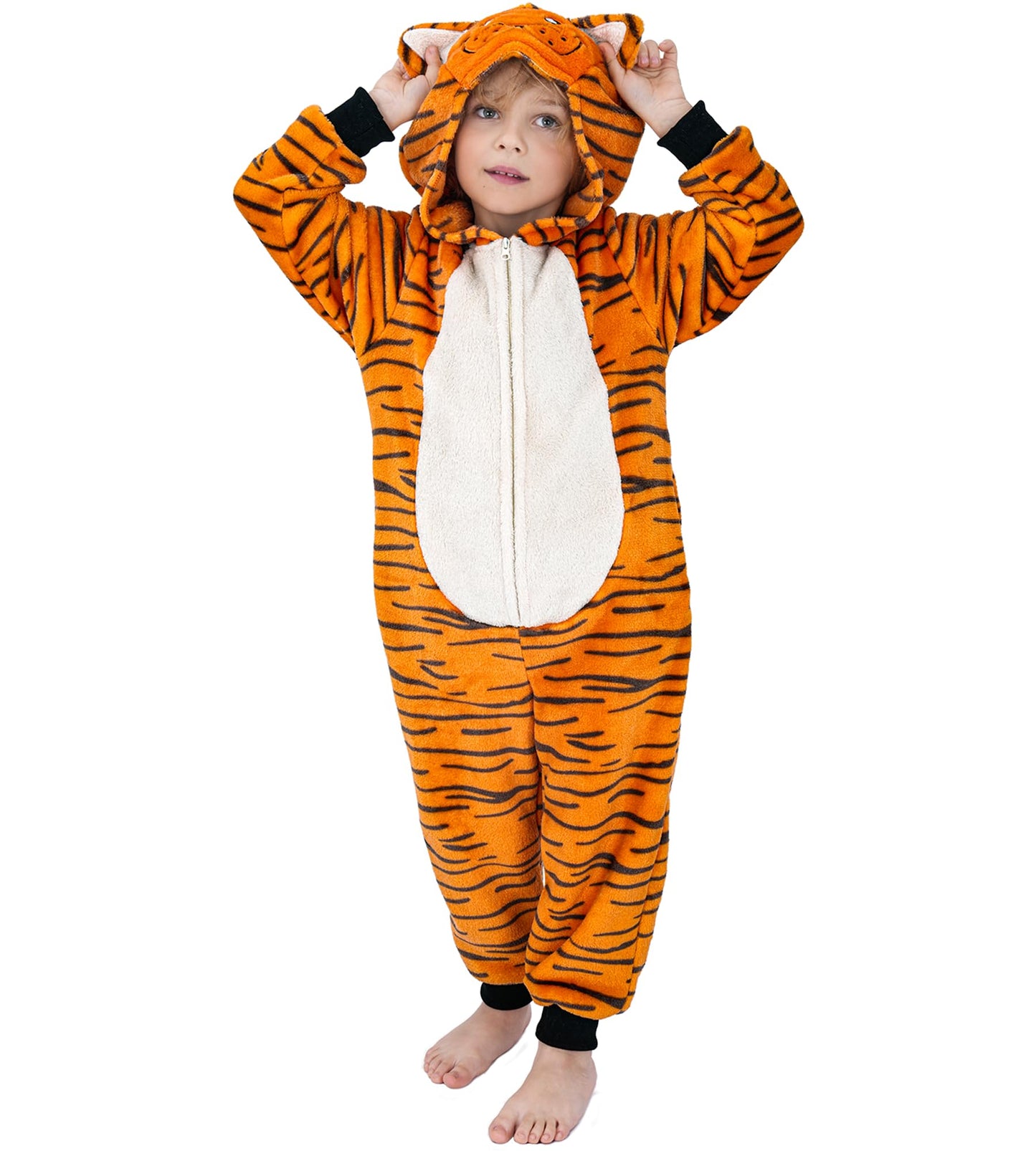 Wizland Kid Animal Onesie Tiger Outfits For Girls Boys Flanne Tiger Onesie Onepiece Holloween Costume With Tail 6-8