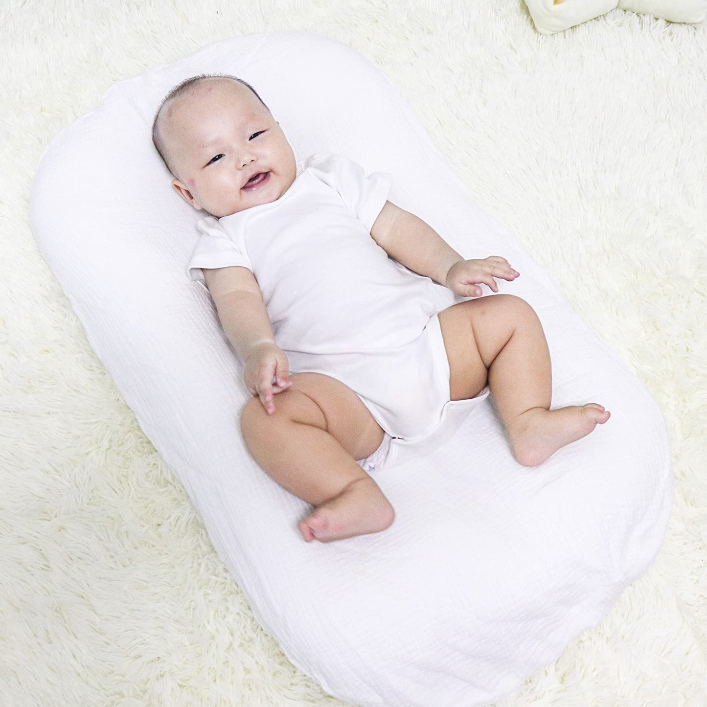 Muslin Baby Lounger Cover Soft Organic Cotton Slipcover Fits Newborn Lounger For Baby Boys And Girls (White)
