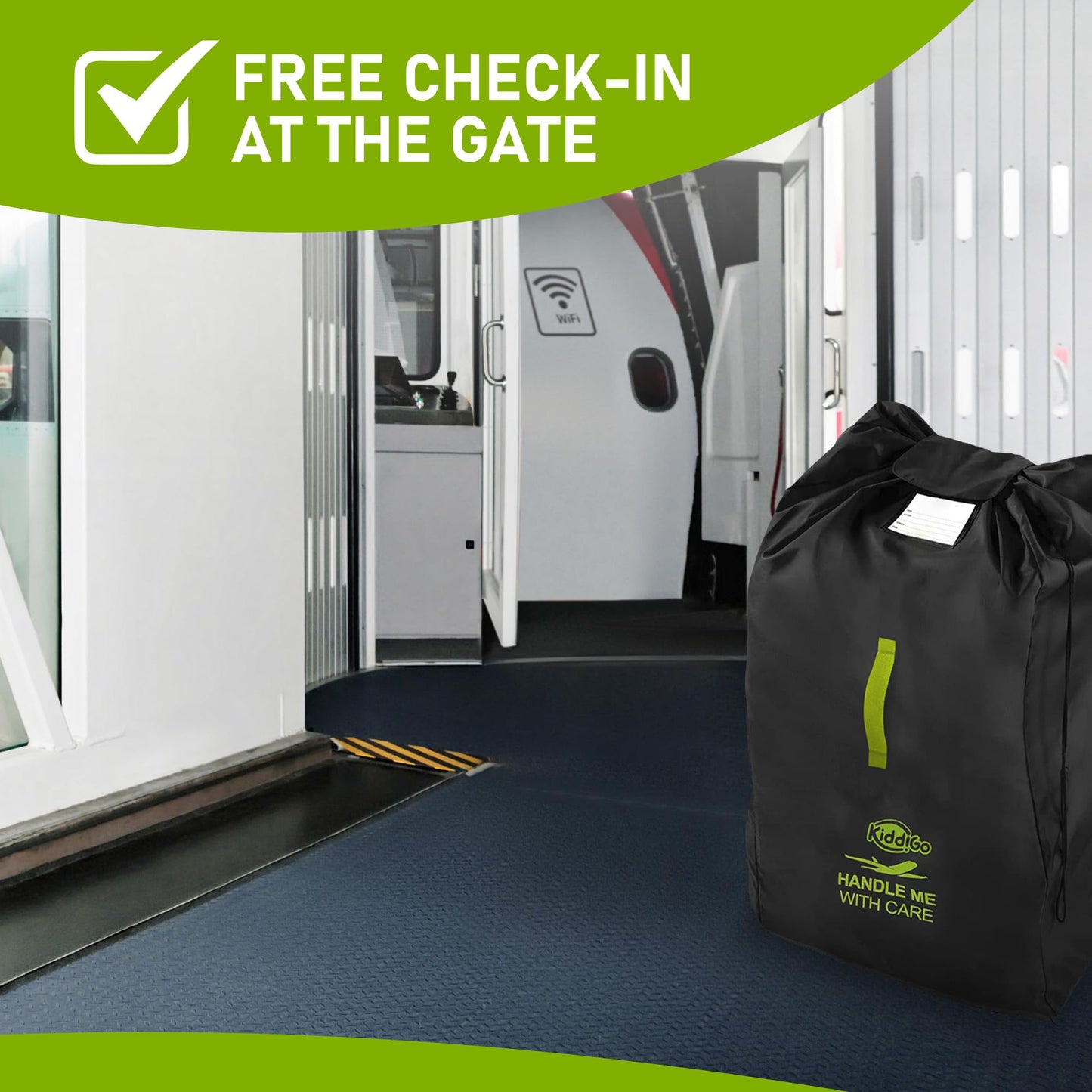 Kiddi Go Travel Stroller Bag For Airplane, Black And Green, 47' H X 24' W X 15' D, Fits Most Large, Single, Double, Jogging S