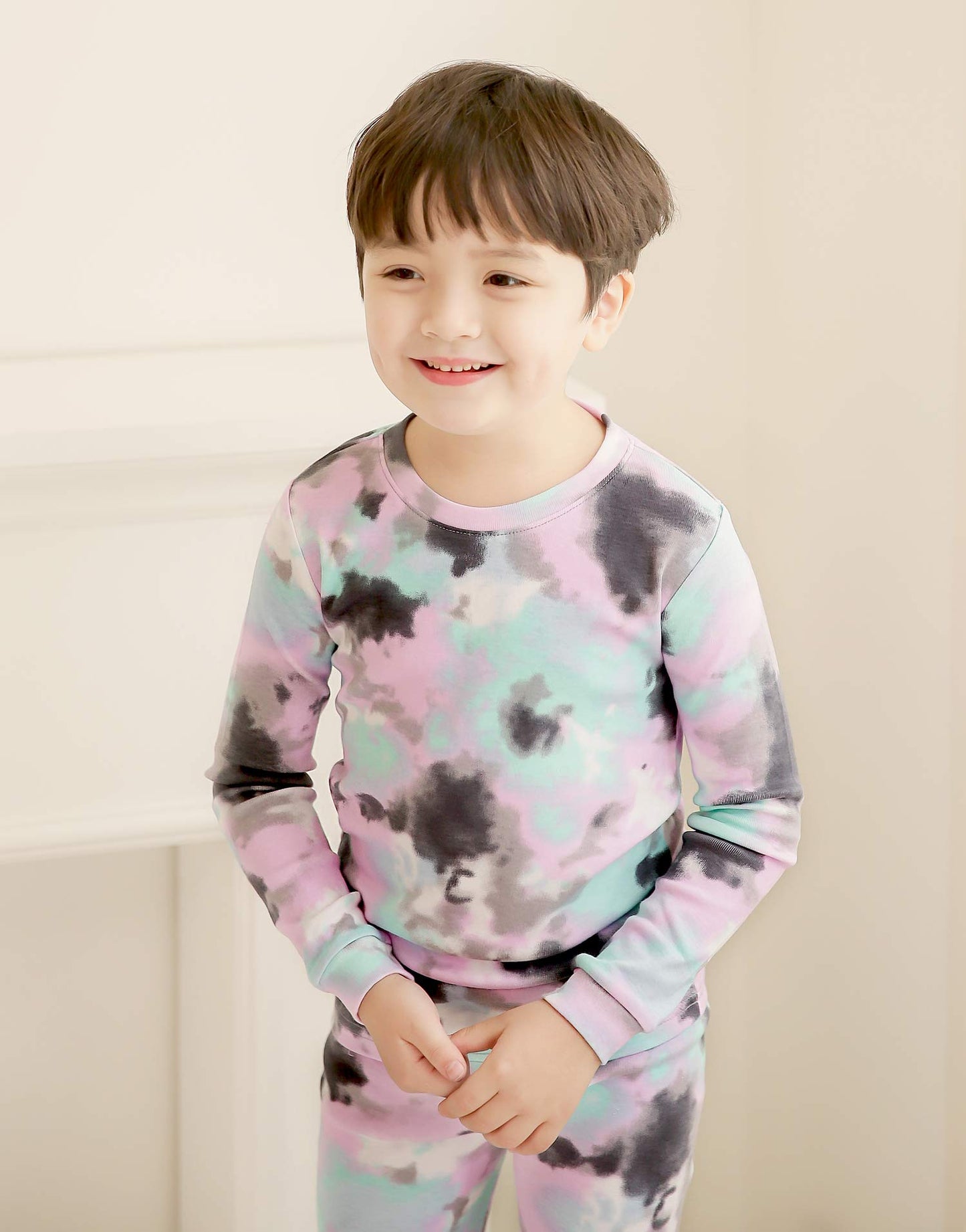 Vaenait Baby Kids Junior 100% Cotton Sleepwear Pajamas 2Pcs Set Tiedye-Lavenderblack-247 Xs