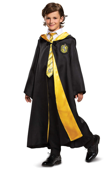 Disguise Harry Potter Hufflepuff Robe Deluxe Childrens Costume Accessory, Black & Yellow, Kids Size Large (10-12)
