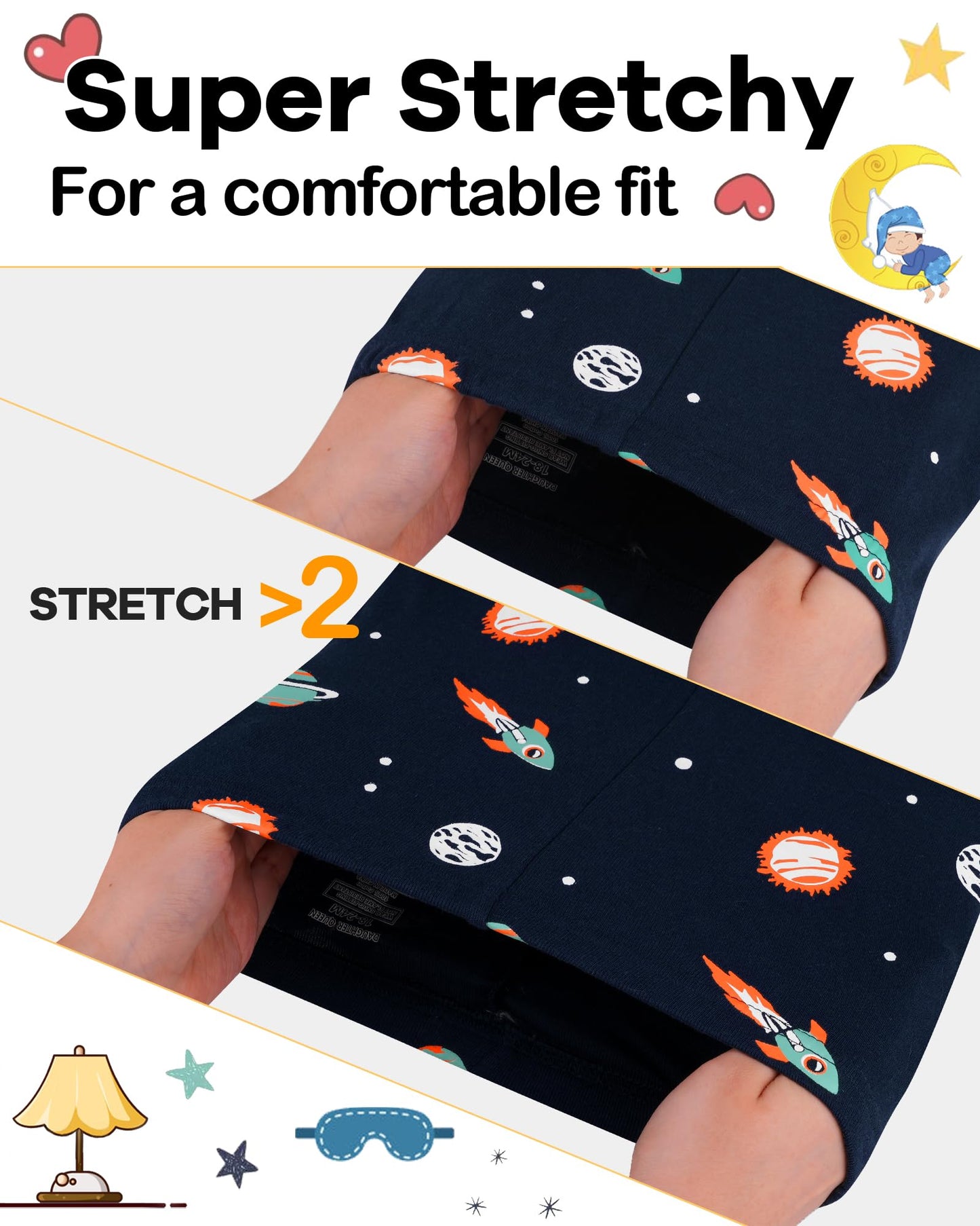 Daughter Queen Boys Pajamas 18-24 Months Summer Pjs Space Pj Sets Baby Toddler 100% Cotton Short Sleeve Jammies Solar System Sle