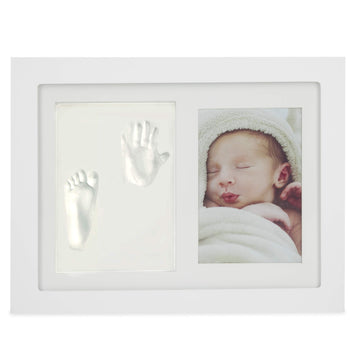 Nuby Baby Keepsake Classic White Wooden Wall Decor Frame That Holds One 3.5 X 5' Photo & 1 Clay Print Kit For Newborn Girls & B