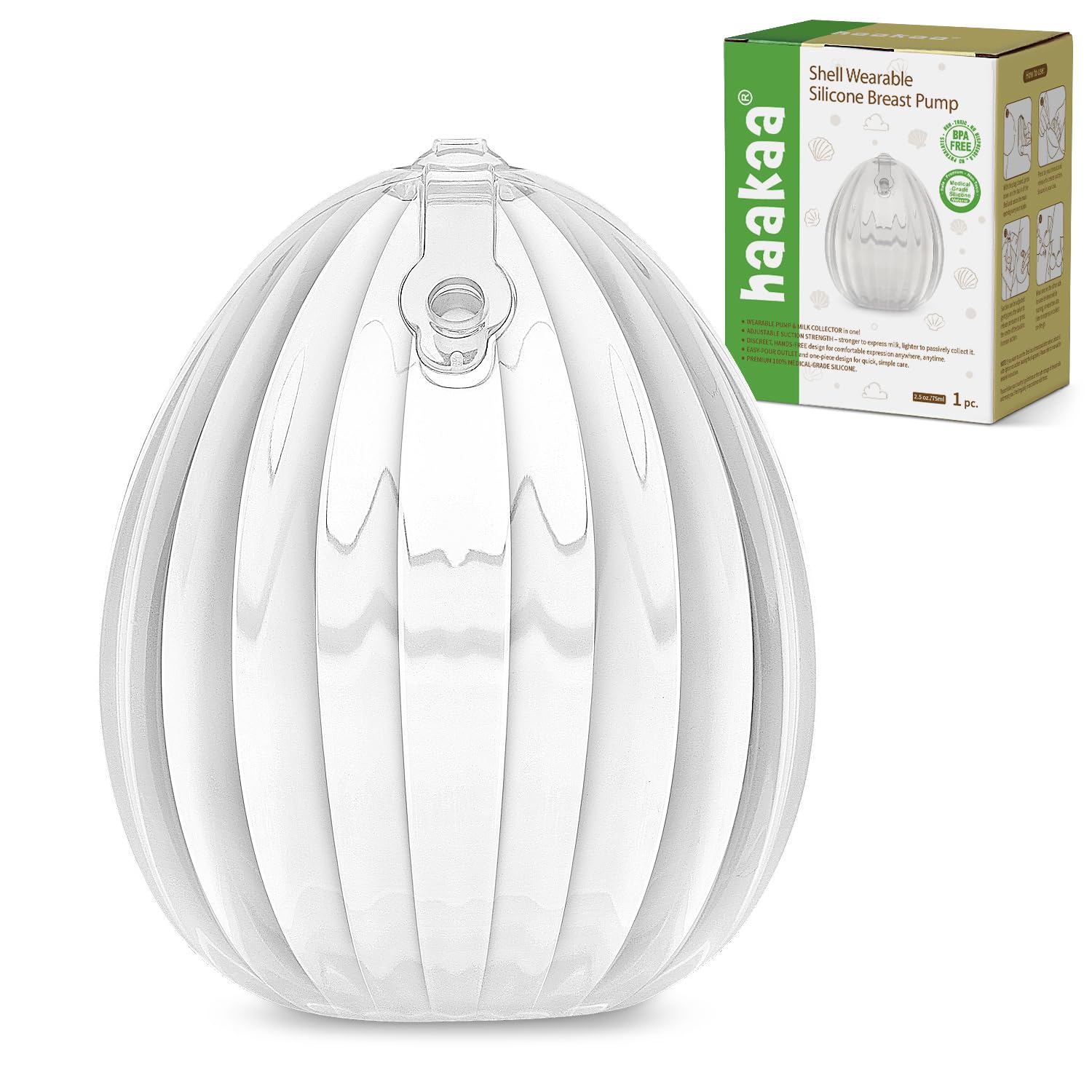 haakaa Shell Breast Pump, Wearable Manual Breast Pump - Hands Free, Passive Silicone Breastmilk Collection for Nursing Mom, Brea