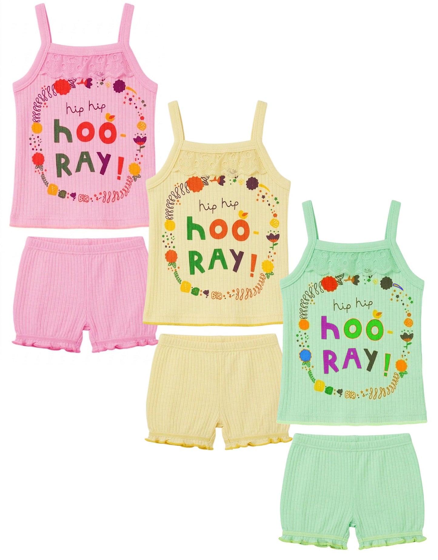 Tiny Tooth Soft Cotton Casual Sleevelees Vest Jhabla for Baby Girls TShirt with Shorts Dress for Summer Wear (Set of 3), Newbo