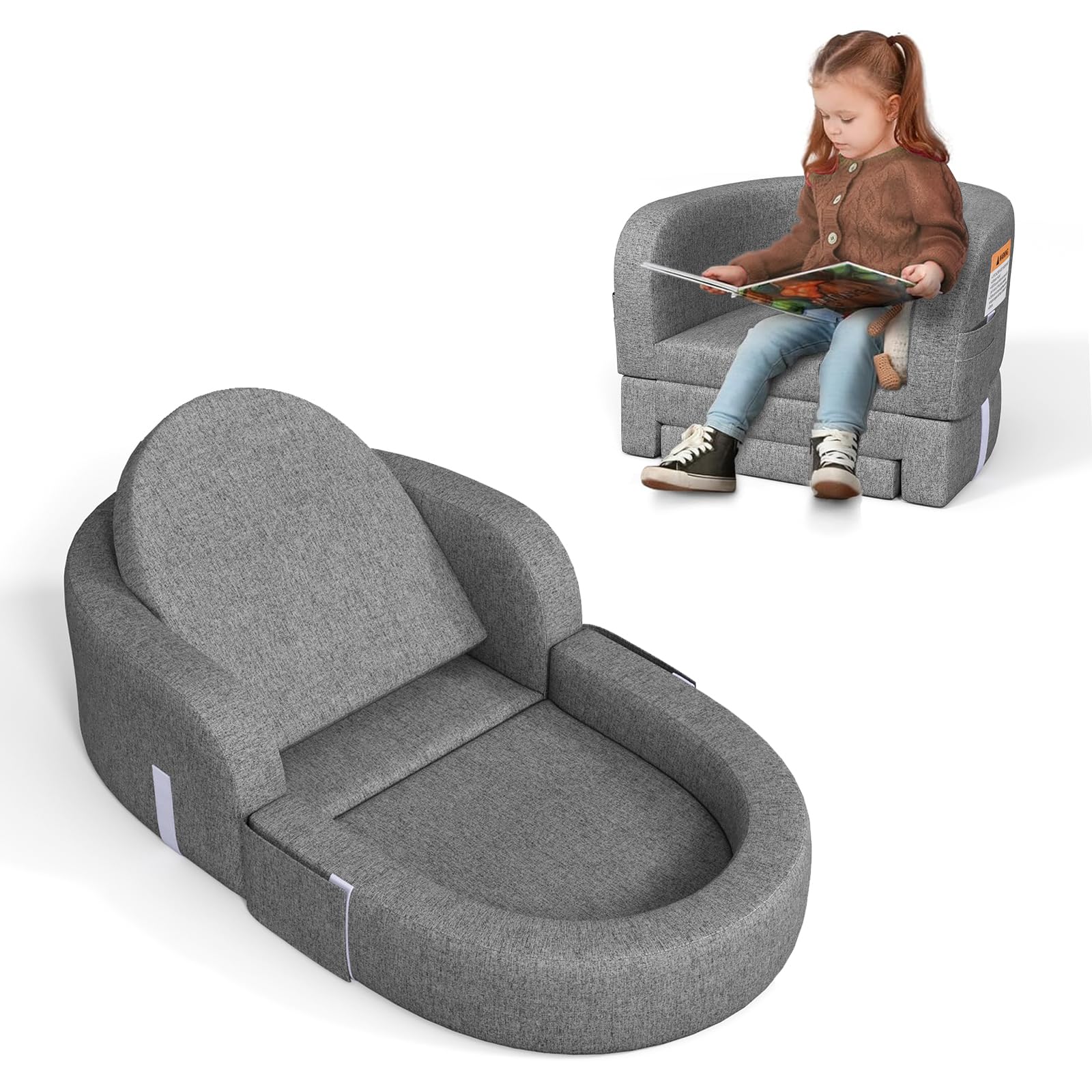 Cowiewie Toddler Travel Bed 2-In-1 Kids Sofa Chair With Removable Cover, Soft Foam Portable Foldable Toddler Bed For Travel With