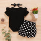 Sanpersonlin Newborn Baby Girl Set Ruffled Sleeve Romper Polka Dots Shorts Bloomers Bowknot Headband Boutique Clothes (Yxx017A-B
