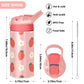 Strawberry Flowers Cute Girls Water Bottle With Straw And Carry Handle Pink Vacuum Insulated Stainless Steel Bottles Leak-Proof