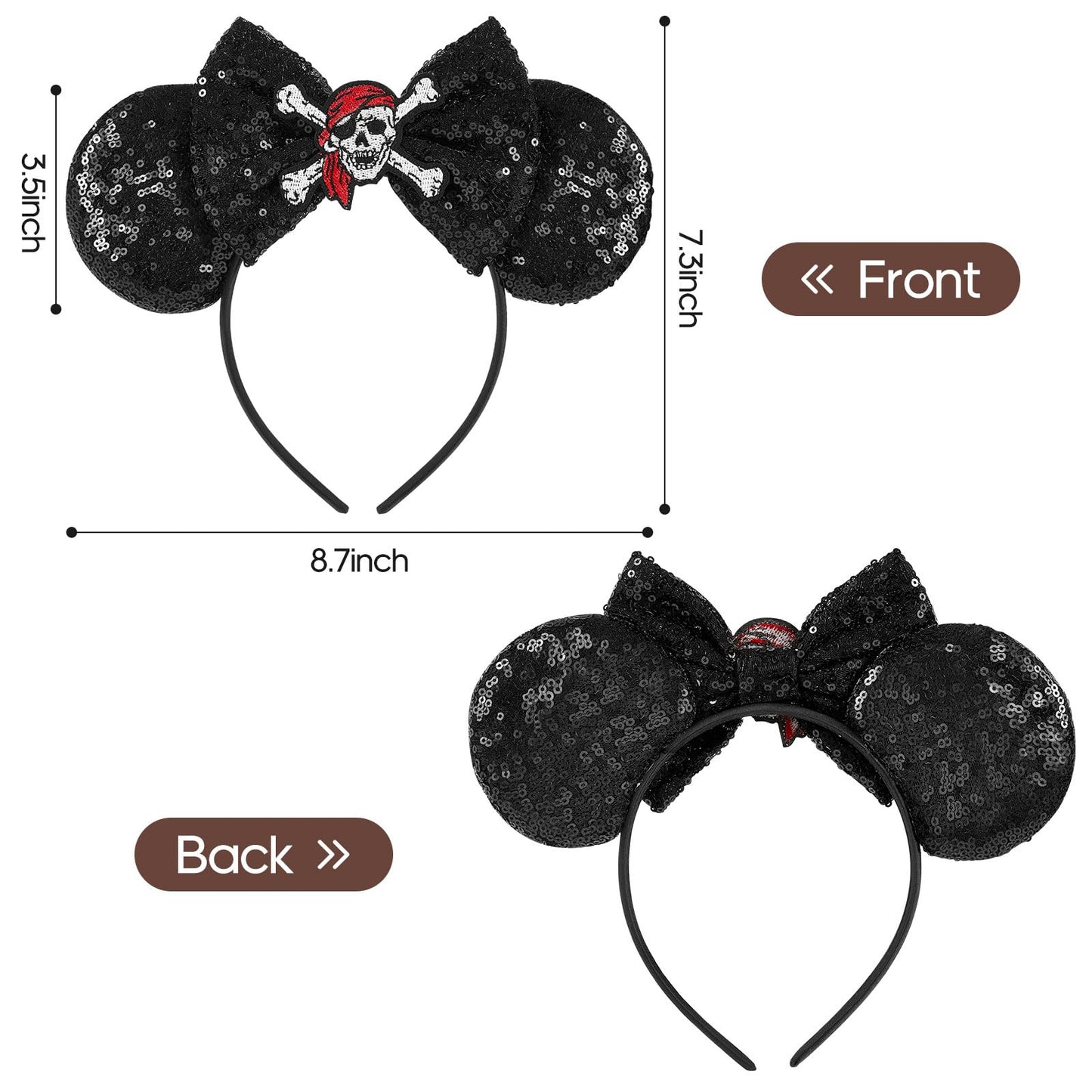 Lylin Pirate Mouse Ears Headband, Pirate Ears With Bow For Women Girls Boys, Pirate Accessories For Hallween Trips Party Themed