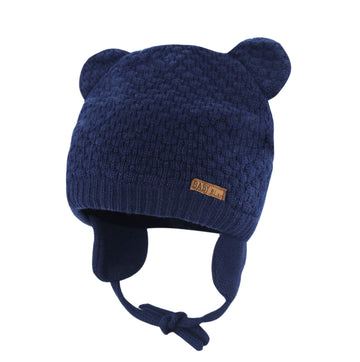 Bestjybt Baby Hat Cute Bear Infant Toddler Earflap Fleece Lined Beanie Warm Caps For Fall Winter (Navy-B, 6-12 Months)