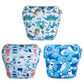 Babygoal Baby Boy Swim Diapers 3 Pack For 0-8 Months Infant, Reusable Adjustable Washable For Swimming Lessons-Dinosaur,Shark,Fi