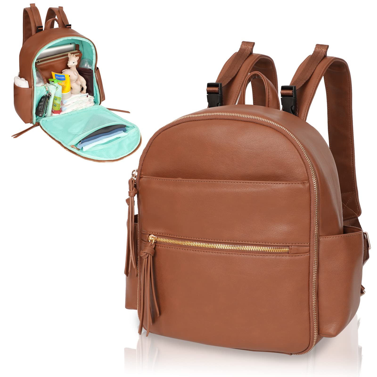 Small Diaper Bag Backpack Mominside Mini Baby Diaper Bag With 11 Pockets, Leather Travel Baby Bag For Baby Girls Boys, Diaper Ba