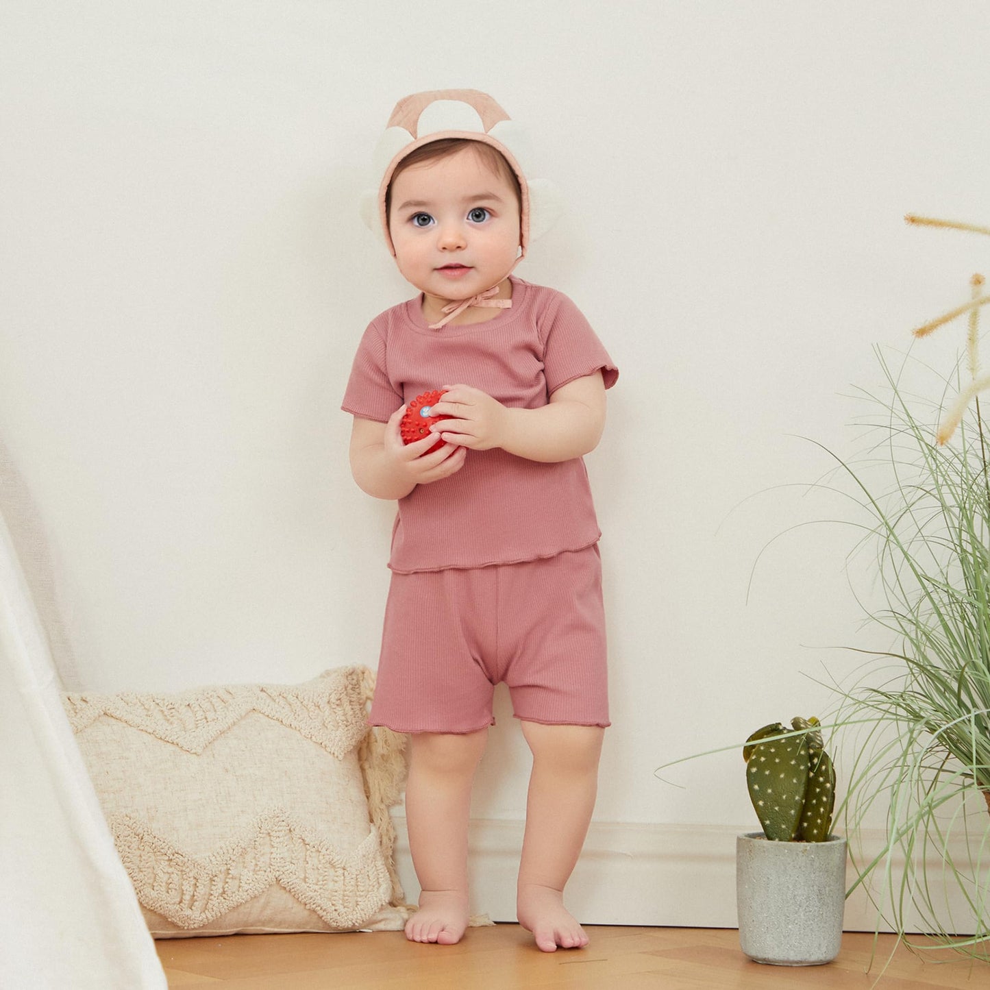 Kupretty 2Pcs Toddlers Baby Girls Summer Clothes Set Ruffle Ribbed Short Sleeves T-Shirt Tops Shorts Comfy Outfits (Pink, 18-24