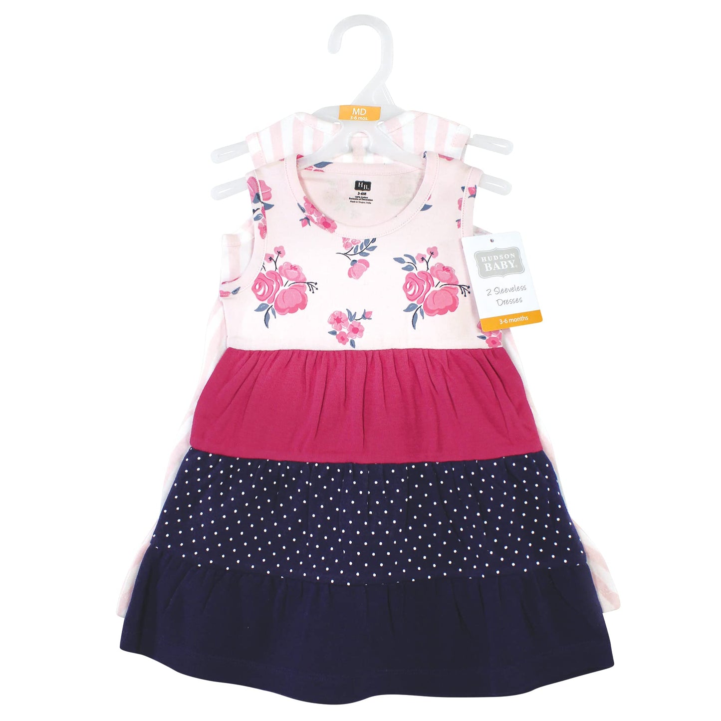 Hudson Baby Girls' Cotton Dresses, Pink Navy Floral, 7 Years