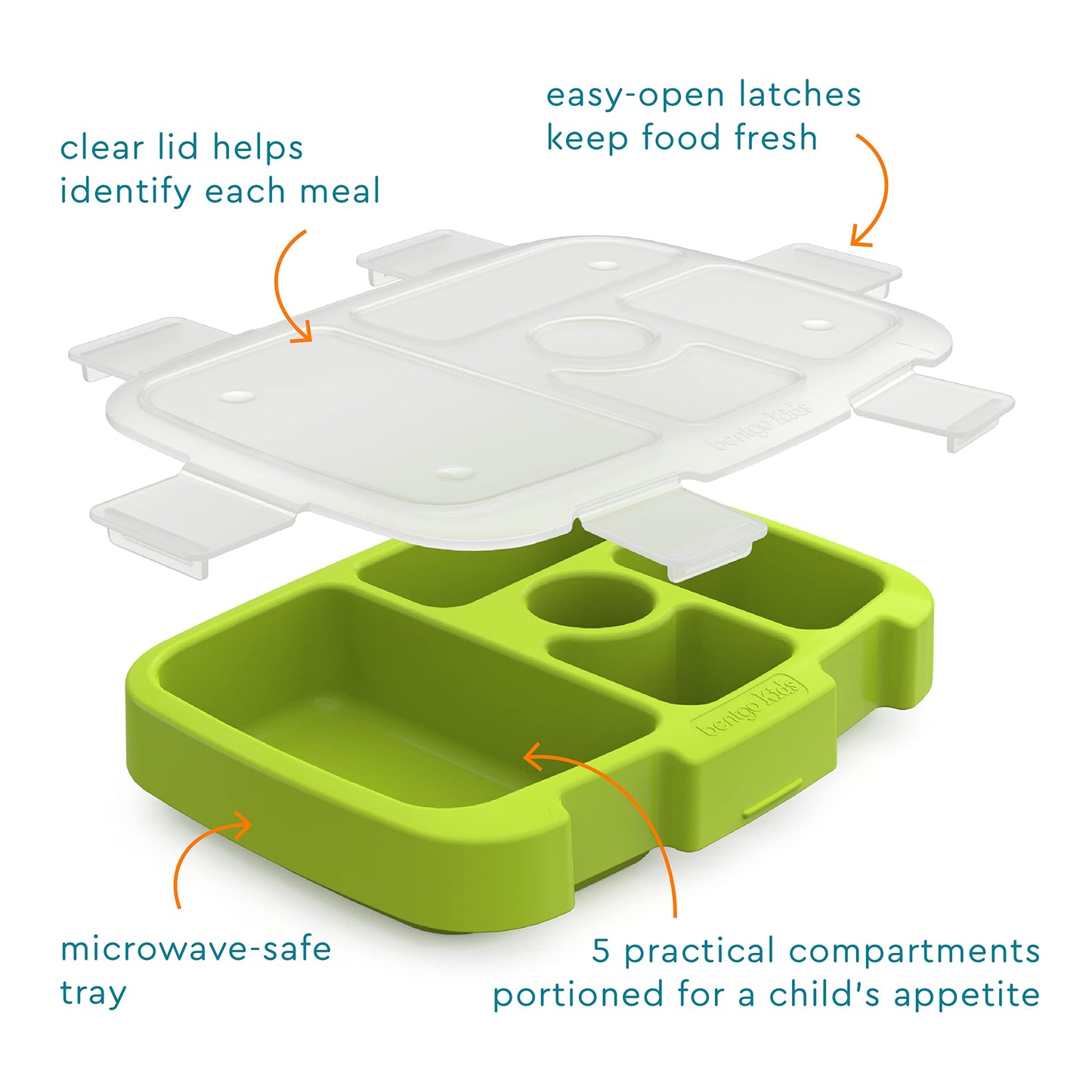 Bentgo Kids Prints Tray With Transparent Cover - Reusable, Bpa-Free, 5-Compartment Meal Prep Container With Built-In Portion Con