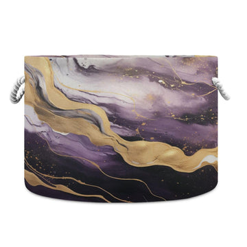 Canvas Storage Organizer Bin, Marble Purple Storage Basket Laundry Hamper with Handle for Clothes Playroom Decor, Large, 20 in D