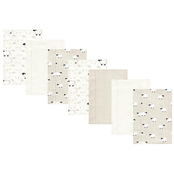 Hudson Baby Unisex Baby Flannel Burp Cloth 7Pk, Taupe Sheep, One Size