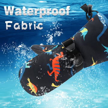 Bavst Winter Kids Waterproof Gloves For Boys Girls Snow Ski Toddler Baby Mittens Outdoor For Infant Teens 1-5T (N-Black Dinosaur
