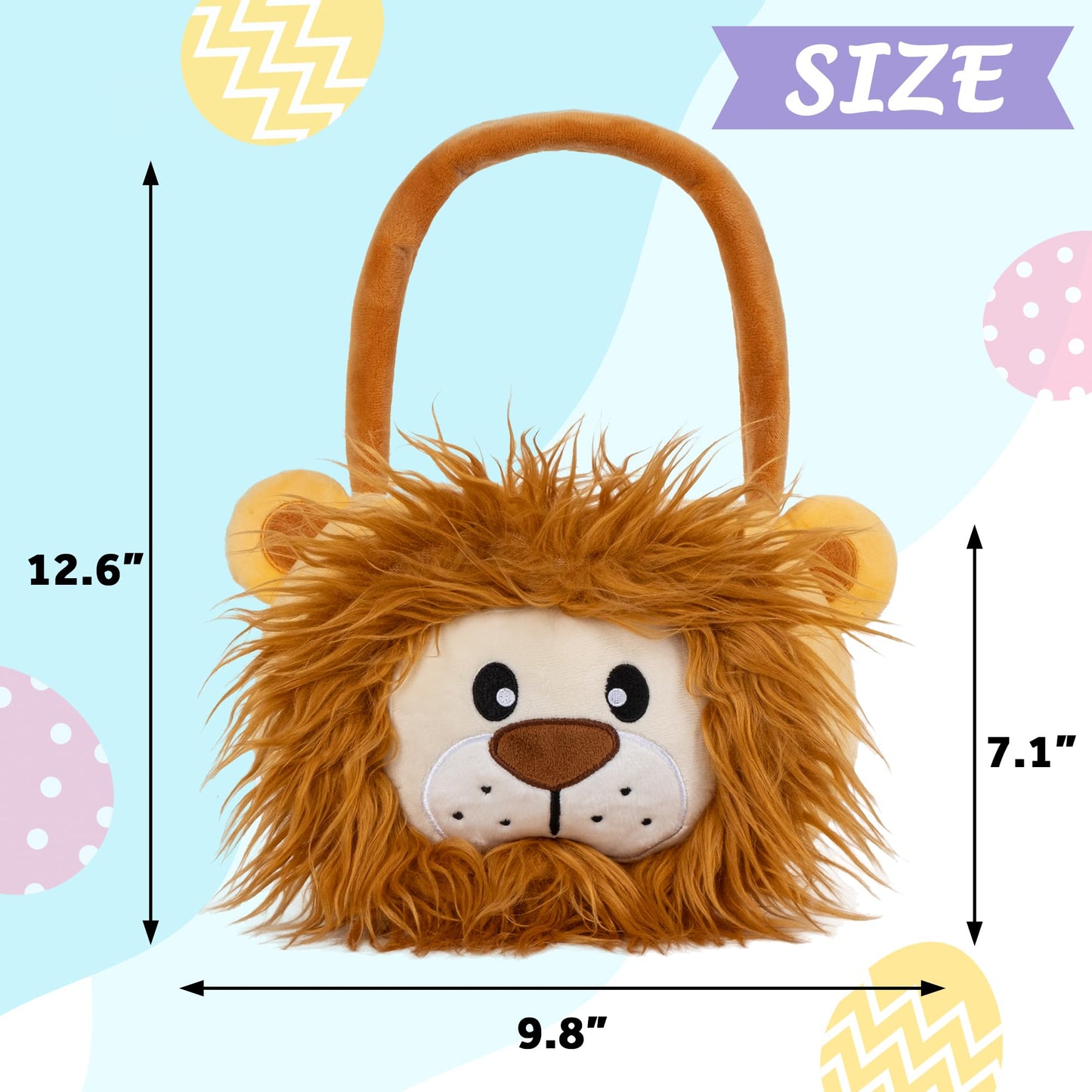 Lion Easter Basket For Kids, Cute Plush Empty Bucket With Small Ears And Handle Egg Hunt Tote Candy Bag Basket For Boys Girlstee