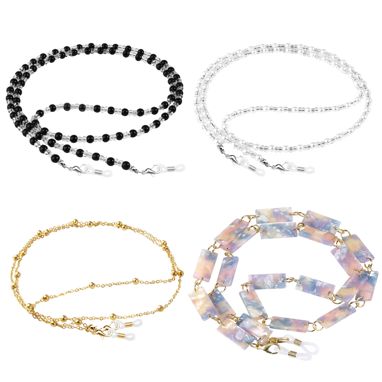 Onesing 4 Pcs Eyeglass Chains For Women Eyeglasses String Holder Glasses Strap Eyewear Chain Glasses Cord Lanyard Gift (Black, S