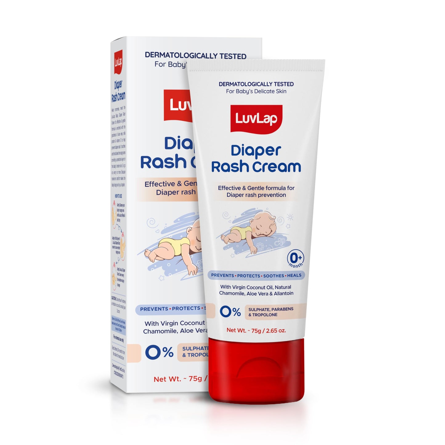 Luvlap Baby Diaper Rash Cream, 75G, Nappy Cream With Aloe Vera, Neem Extract & Provitamin B5, Soothes, Heals & Protects From Irr