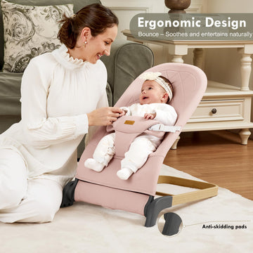 Foldable Baby Bouncer, Baby Bouncer Seat With 3 Adjustable Heights, Portable Newborn Rocker, Ergonomic Bouncer Seat For Natural