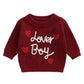 Baby Boy Valenitens Sweater Lover Heart Long Sleeve Knit Sweatshirt Pullover Toddler Infant Newborn Spring Outfit (Red, 18-24 Mo