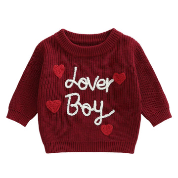 Baby Boy Valenitens Sweater Lover Heart Long Sleeve Knit Sweatshirt Pullover Toddler Infant Newborn Spring Outfit (Red, 18-24 Mo