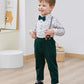 Yallet Toddler Baby Boy Clothes Suit Gentleman Outfits Formal Dress Shirt + Bowtie + Suspender Pants Wedding Party(L Green-Print