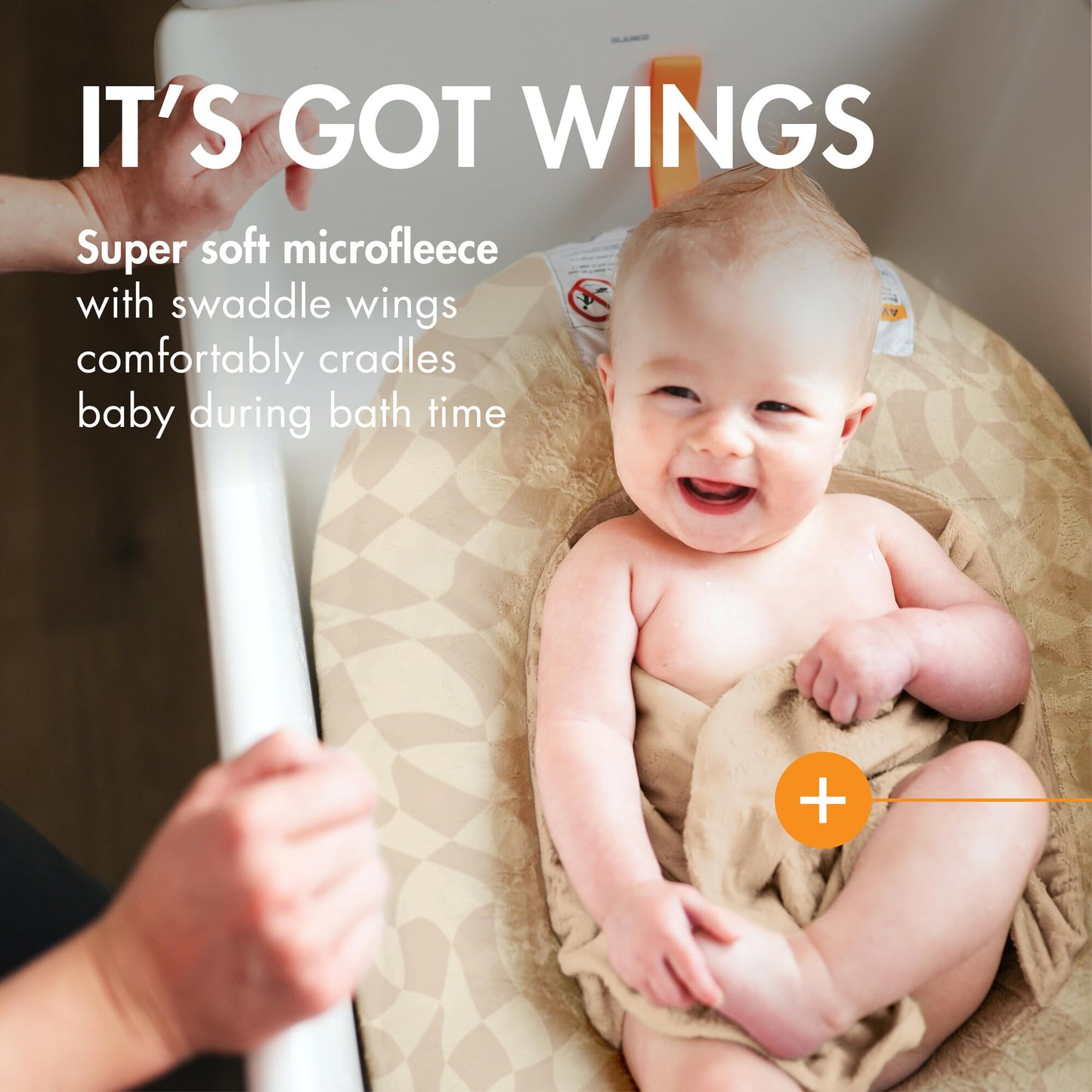 Boon Puff+ Inflatable Baby Bather - Portable Infant Bathtub Baby Bath Seat Includes Microfleece Cover, Swaddle Wings, And Storag