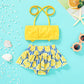 Jeelligular Toddler Baby Girl Swimwear Bowknot Stripe Swimsuit Bathing Suit 2Pcs Bikini Set Outfits Summer (18-24 Months, Lemon)