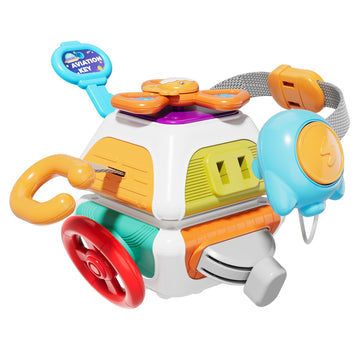 SOCBTNSO 10-in-1 Montessori Busy Board for 1 Year Old - Toddler Toys 1-2 Years with Car Steering Wheel & Keys, Car Travel Toys f