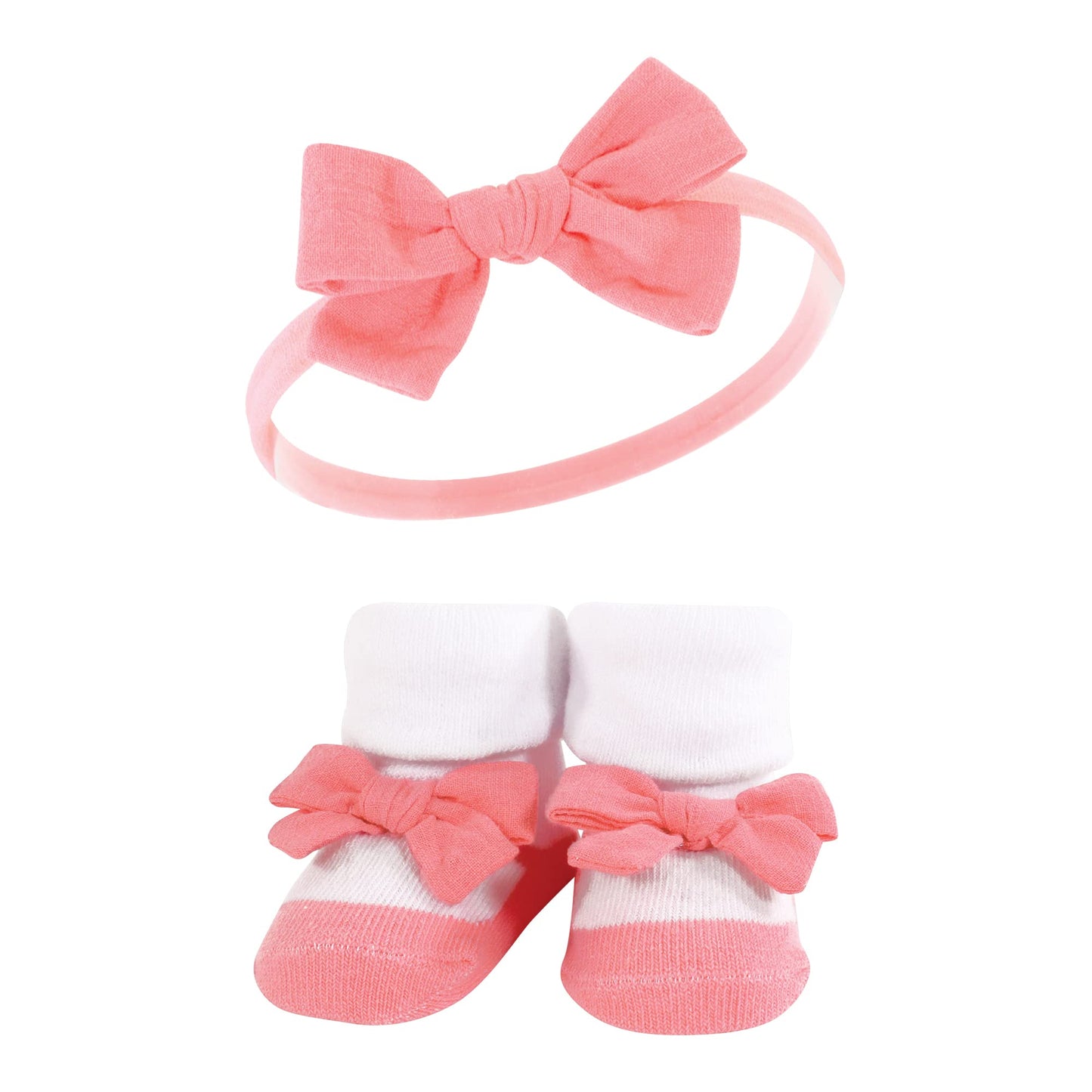 Hudson Baby Baby Girls' Headband And Socks Giftset, Navy Coral, One Size