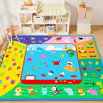 Babycrawlingplay Mat For Floor,Large Cotton Educational Tummy Time Area Rug , Foldable Non-Slip Super Soft Padded Playmat For Pl