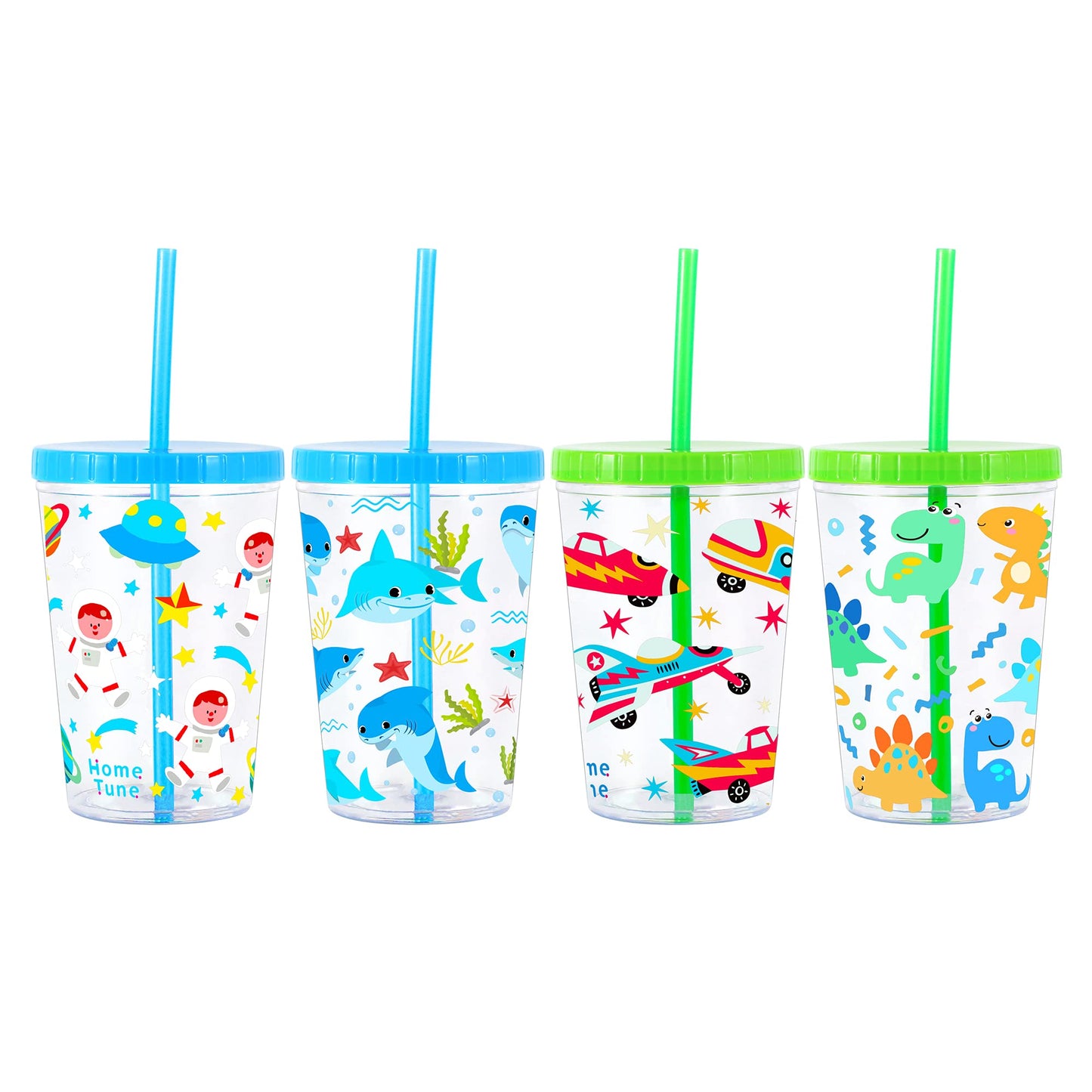 Home Tune 16oz Kids Tumbler Water Drinking Cup 4 Pack - BPA Free, Straw Lid Cup, Reusable, Lightweight, Spill-Proof Water Bottle
