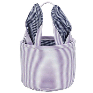 Leziazany Easter Basket Seersucker Egg Hunt Bunny Baskets For Kids With Cute Rabbit Ears Stripe Storage Gifts Candies Personaliz