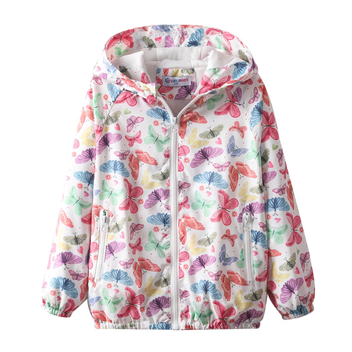 Welaken Baby Girls' Water-Resistant Butterfly Printed Jacket Lightweight And Breathable Fall Windbreaker