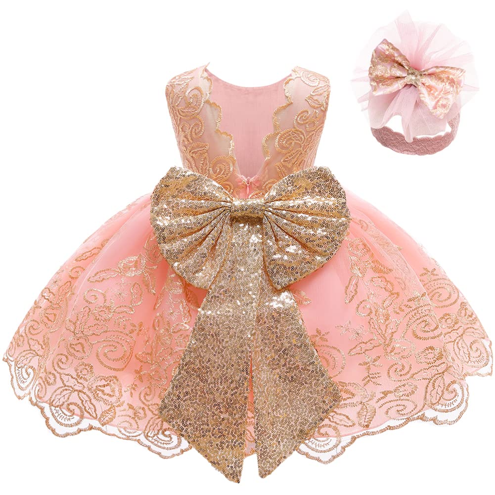 Lzh Baby Girls Lace Embroidery Dress Bowknot Party Dress Bridesmaid Wedding Gown WBBAPB09JLHVYDC