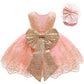 Lzh Baby Girls Lace Embroidery Dress Bowknot Party Dress Bridesmaid Wedding Gown With Headwear A-Pink