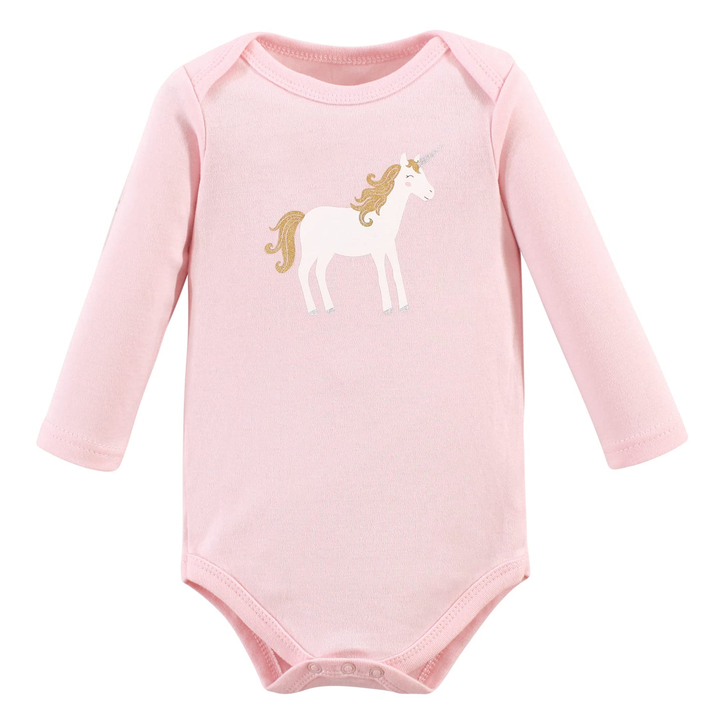 Hudson Baby Unisex Baby Cotton Long-Sleeve Bodysuits, Gold Unicorn, 12-18 Months